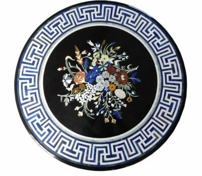 18'' black marble table top pietra dura coffee room decor fancy inlay mosaic l2 - Image 1 of 4