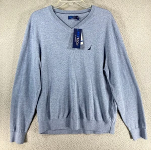 Nautica Nav Tech Sweater Men's XL Light Blue V Neck Long Sleeve Pullover NEW - Picture 1 of 13
