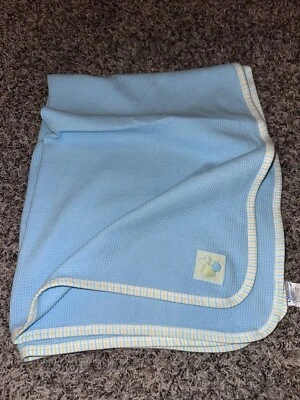 Tykes by Carters Thermal Baby Blanket Stripe Trim Bee  Patch Security Blue - Image 1 of 2