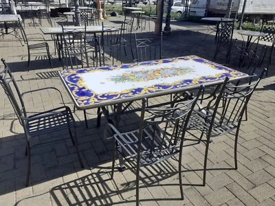 Tavolo in pietra lavica rettangolare 200x100 + base e sedie in ferro da giardino - Immagine 1 di 4