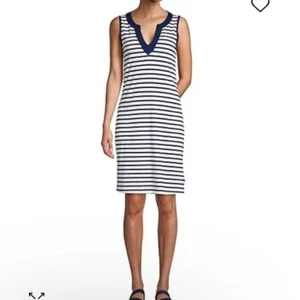 Lands' End Cotton Jersey Sleeveless Striped Nautical Dress Deep Sea New XL - Picture 1 of 7