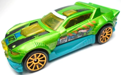 2017 HOT WHEELS RALLY CAT #02 GREEN 1:64 DIECAST 2 7/8" RACE CAR W/ YELLOW BLUE - Image 1 of 4