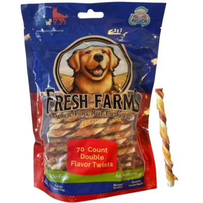 Fresh Farms Double Flavor Twists for All Dogs, 70 Count Rawhide Free Chews Made - Image 1 of 4