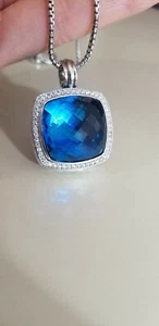 2.70 Ct Cushion Simulated Blue Sapphire Halo Shape Pendant 14K White Gold Plated - Picture 1 of 6