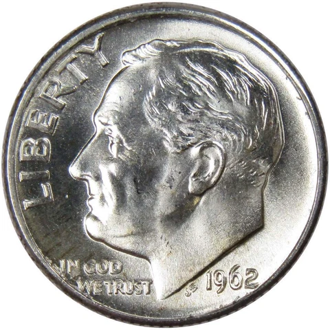 1962 D Roosevelt Dime BU Uncirculated Mint State 90% Silver 10c US Coin Cover