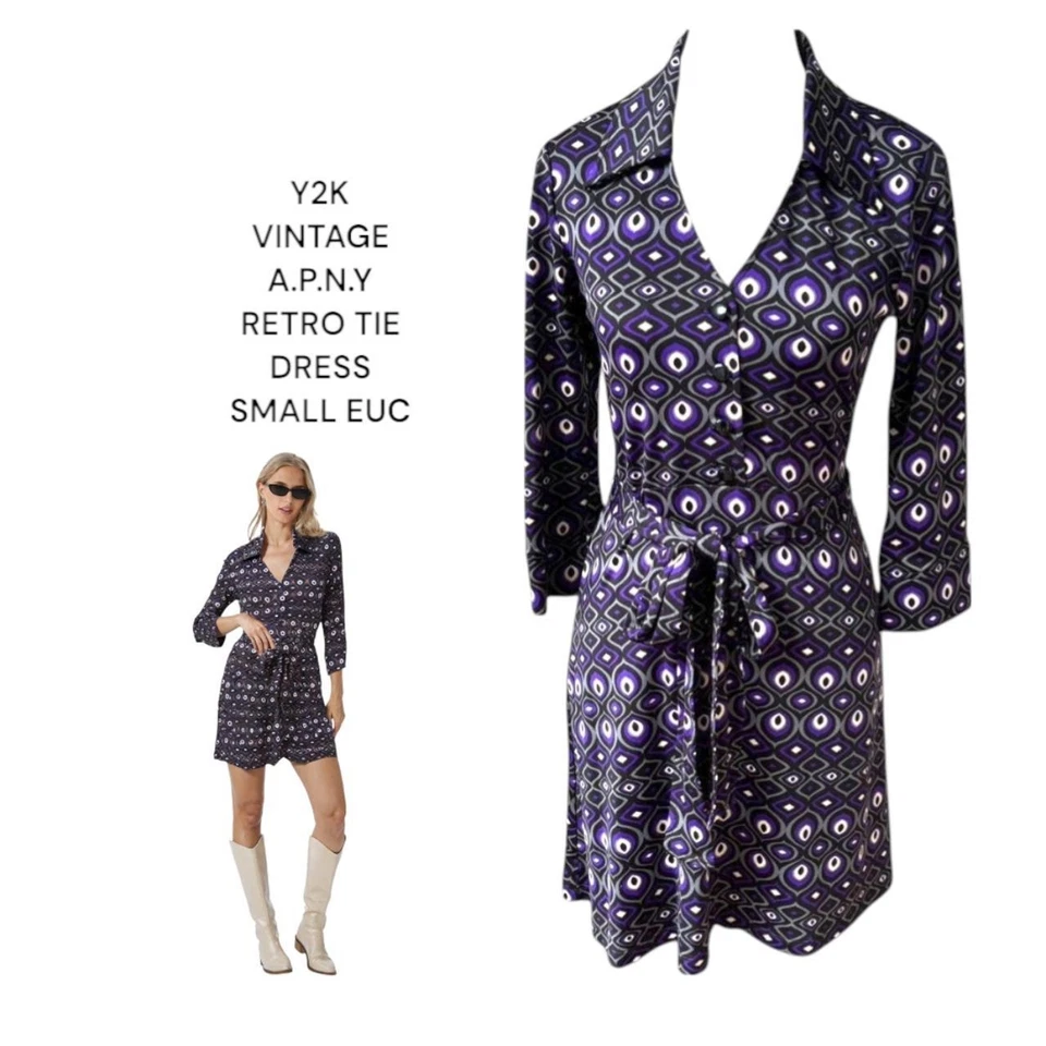 Y2K. VTG. A.P.N.Y RETRO ALL OVER PRINT GRAPHIC DRESS SMALL. - Image 1 of 4