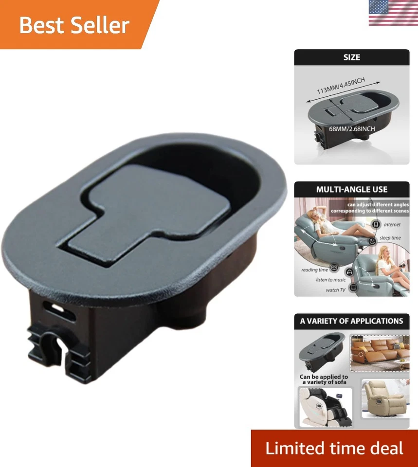 Durable Universal Recliner Handle - Black Metal Replacement with Hooks Included - Image 1 of 4