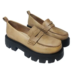 Free People Lyra Lug Sole Chunky Leather Penny Loafers Golden Yellow Black 39 - Picture 1 of 11
