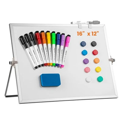 Dry Erase WhiteBoard 16X12inch Magnetic Desktop with Stand 10 Markers 10 Magnets - Image 1 of 4