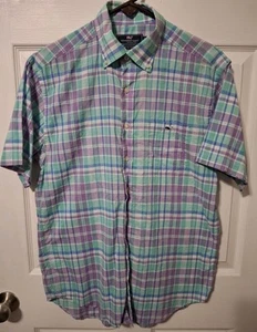Mens Vineyard Vines Classic Fit Tucker shirt Cotton Medium Plaid Green, Purple - Picture 1 of 4