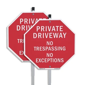 Private Driveway No Trespassing N Octagon Sign With Stake Weather Resistant - Picture 1 of 14