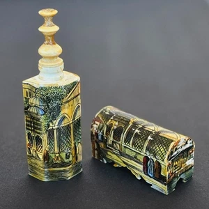 Antique Ottoman Hand Painted Camel Bone Perfume Bottle & Snuff Box - Picture 1 of 12