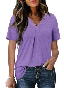 Magritta Cute Purple Tops for Women Dressy Casual Summer V Neck Pleated Tunic... - Picture 1 of 5