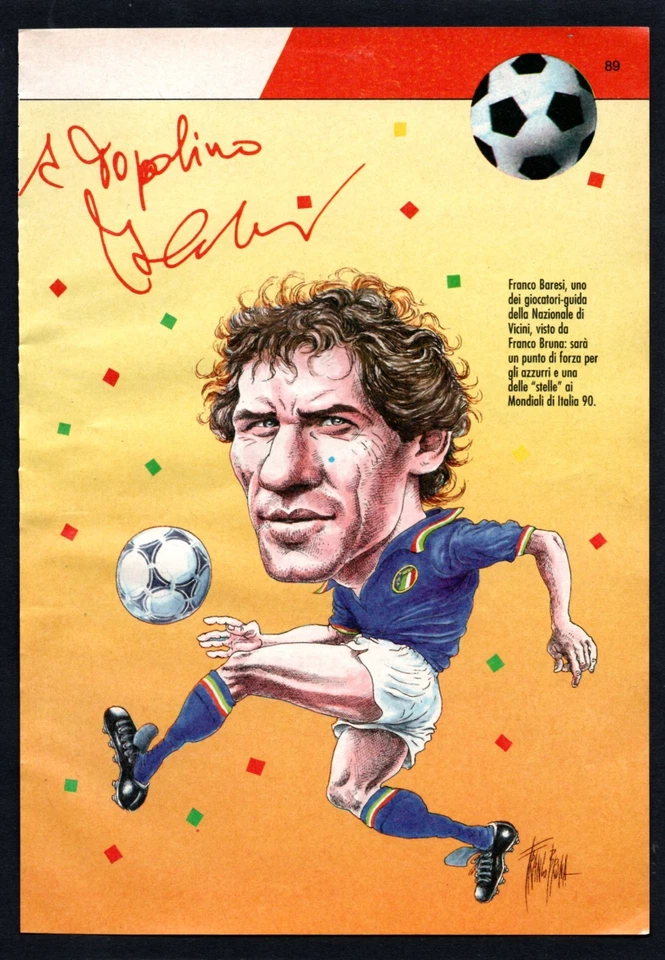 FRANCO BARESI ITALIA '90 MINI POSTER CARICATURA 1990 CALCIO VINTAGE FOOTBALL - Immagine 1 di 1