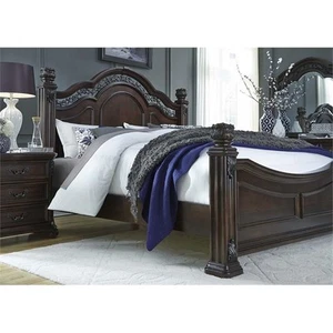 Messina Estates Dark Brown King Poster Bed - Dresser & Mirror - Night Stand - Picture 1 of 12