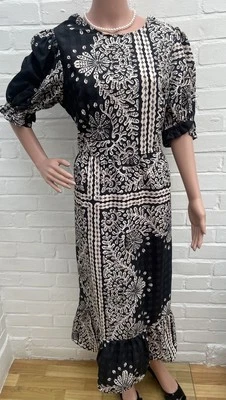 New Monsoon Scarf Print Poplin Dress UK 16 Black Cotton Midi  - Image 1 of 4