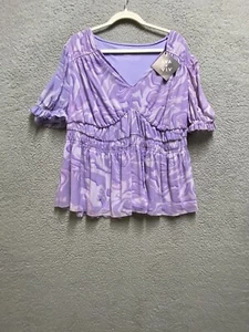 Ava & Viv Blouse Shirt Womens 1X Plus Size Purple Lined Short Sleeve Stretch Top - Picture 1 of 12