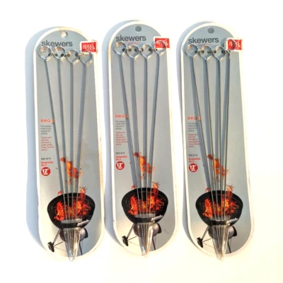 Chrome Grilling Skewers, BBQ Brochettes, Barbecue Set of 3, 4 Piece Packs, 12" - Image 1 of 4