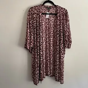 Lane Bryant Women Plus SZ 26/28 Burgundy/Off White Open Front Sheer Kimono NWT - Picture 1 of 11