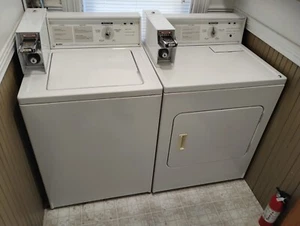 Coin-op electric washer and dryer set used, Kenmore, white, side by side - Picture 1 of 1