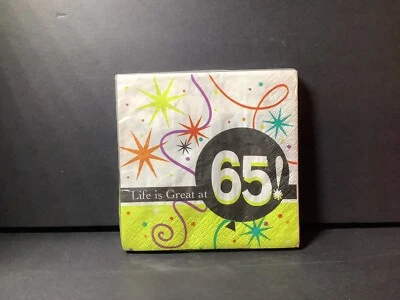 "Life is Great at 65!" Party Napkins - 16 3-Ply Napkins - Brand New Sealed - Image 1 of 2