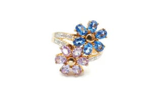 Gold Plated Sterling Silver 925 Cubic Zirconia Flower Bypass Ring Size 8.25 - Picture 1 of 12