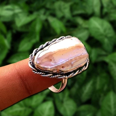 100%天然琵琶珍珠戒指宝石925镀银时尚珠宝美国尺寸10 — 第 1/4 张图片