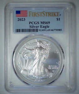 2023 $1 American Silver Eagle Coin FirstStrike PCGS MS69 99% Silver 24uwcc1029 - Picture 1 of 4