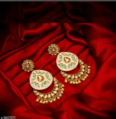 Ethnic Indian Earrings/Pearl Imitation Earrings/Wedding Earrings/Floral Earrings - Image 1 of 4