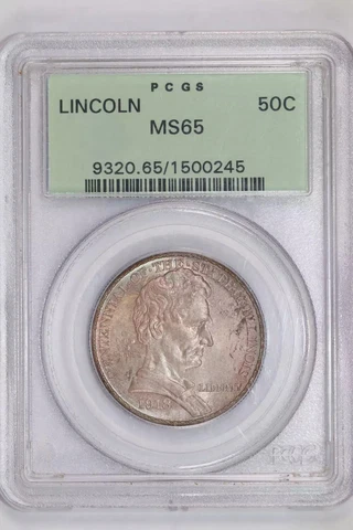 1918 LINCOLN SILVER COMMEMORATIVE HALF DOLLAR PCGS MS65 OGH - PRETTY TONING! Cover