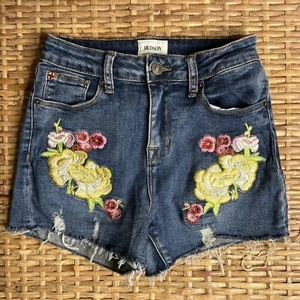Girls Hudson Shorts Size 14 Cut Off Denim Embroidered High Rise Stretchy Kids - Picture 1 of 6