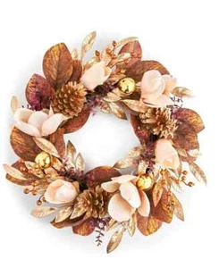 Charter Club Gilded Full gold-tone 22" Fall Harvest Floral Wreath, NEW - Picture 1 of 1