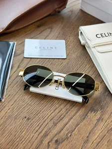 NEW Metal Triomphe CL40235U Gold/Green Oval Women's Sunglasses - Picture 1 of 9
