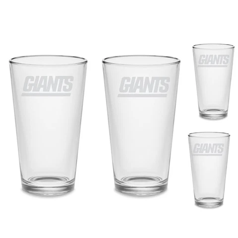 SET - New York Giants Pint Beer Glasses Etched Tumblers Drinkware Cover