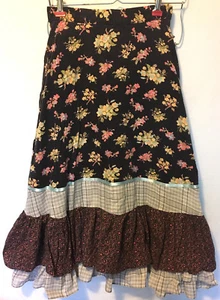 Vintage Skirt Girls Women Floral Brown Navy Blue Pinks Yellow Plaid Tapered Long - Picture 1 of 9