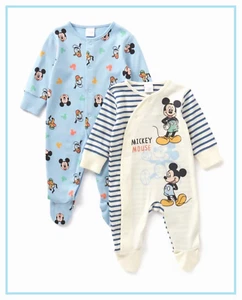 Baby Boys 3-6 Months Disney Mickey Mouse Babygrows 2 Pack Character Sleepsuits - Picture 1 of 4