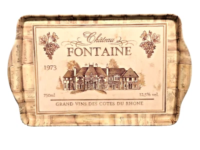 Chateau Fontaine Serving Tray Winery Grapes Brown on Beige Handle Melamine Gift - Image 1 of 4