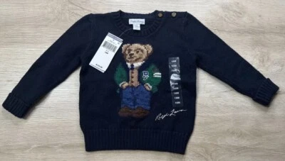NWT Polo Ralph Lauren Boys Sweater Navy 6M Knit PANTS Preppy BEAR Cotton Blend - Image 1 of 4