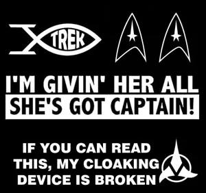 5 PACK - Star Trek Vinyl Decals Car Truck Tumblers Laptop Tablet Notebook - Foto 1 di 7