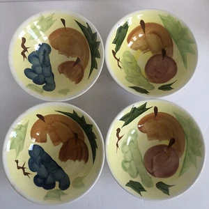 Vintage Hankook Salad Soup Cereal Bowls Hand Painted Fruit 6.75" Korea Set of 4 - Picture 1 of 20
