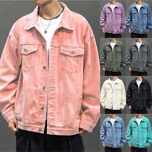 Men's Casual Distressed Denim Jacket Button Down Denim Jacket Trucker Jean Coat - Picture 1 of 48