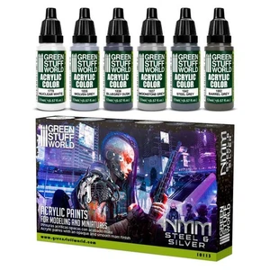 Green Stuff World Paint Set - NMM Steel and Silver - Picture 1 of 3