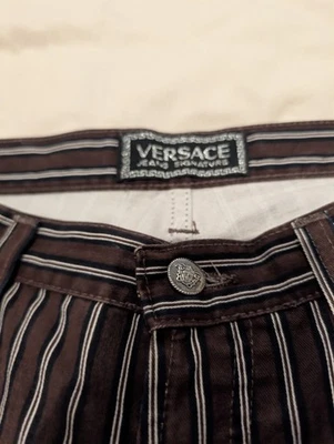 Pantalones de mezclilla a rayas Versace marrón negro vintage para hombre Foto 1 de 4