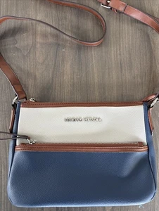 Bolso de hombro Adrienne Vittadini/cruzado azul marino crema imitación cuero - Imagen 1 de 10