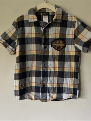 Harley Davidson Little Boys Size 4/5 Bar & Shield Logo Plaid Short Sleeve Shirt - Image 1 of 4