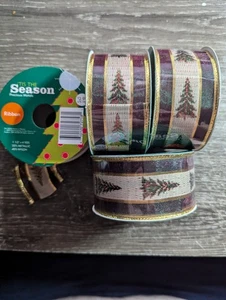 4 rolls Wired Christmas ribbon Xmas tree design 1 1/2 x 4 yds per roll unopened - Picture 1 of 2