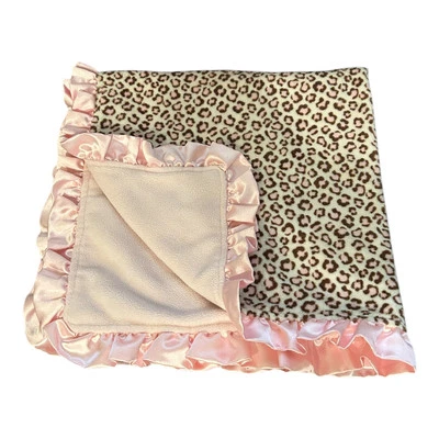 Starting Out Pink Leopard Print Baby Girl Blanket Security Minky Satin Edge - Image 1 of 3