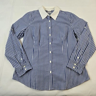 Женская блузка на пуговицах с воротником в полоску приталенная Van Heusen Originals большая - Изображение 1 из 4