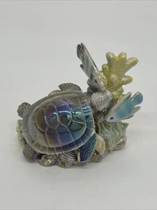 Ceramic Iridescent Turtle & Fish Sea Life Decorative Art Piece  - Picture 1 of 14