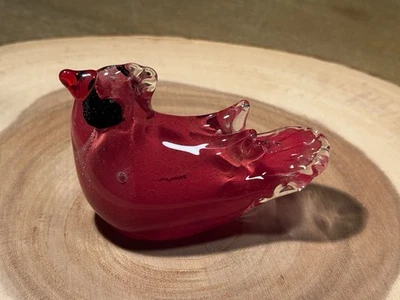 Vintage Art Glass Hand Blown Red Cardinal Bird Figurine Paperweight 4"Lx3”H 12oz - Image 1 of 4